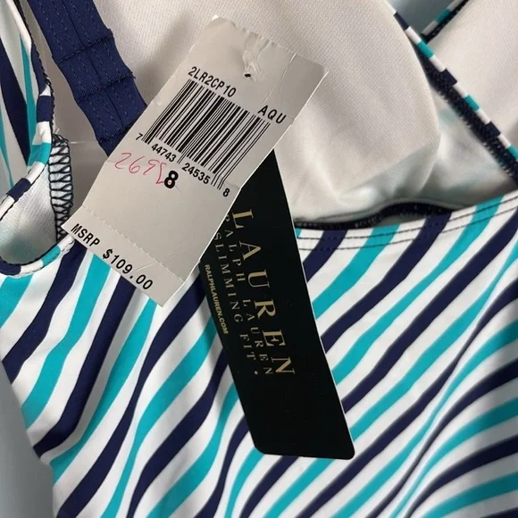 Striped Navy and White One Piece Swimsuit - Picture 4 of 5